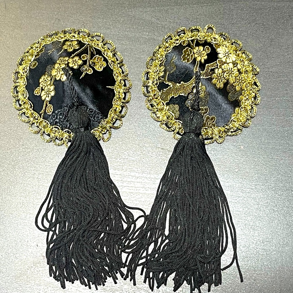 Gold blossom brocade nipple tassels pasties tassel
